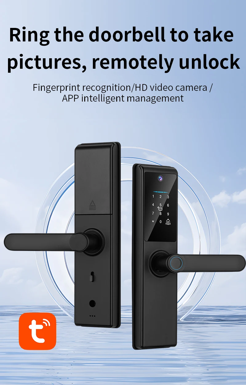 Qleung Tuya Wifi APP Smart Door Knob Remote Control Odcisk palca Kod karty klucz S821Max Dom z kamerą 2