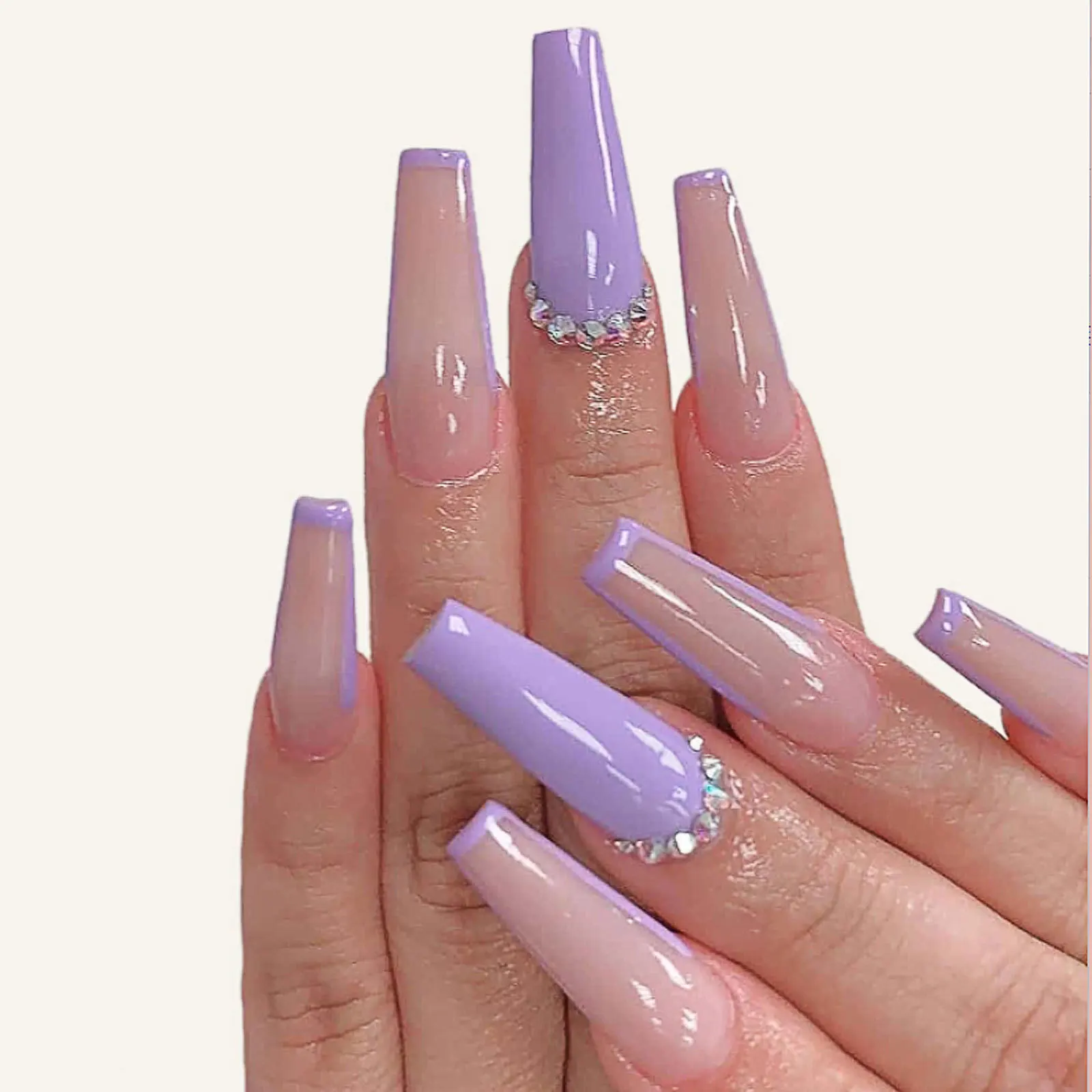 New Style Long Nails Designer Long Gradient Marble Press On Nails With  Rhinestones - Buy Artificial Nails Private Label,Gradient Purple Coffin  False Nail,Ballerina Long Marble Press On Nails Product on 