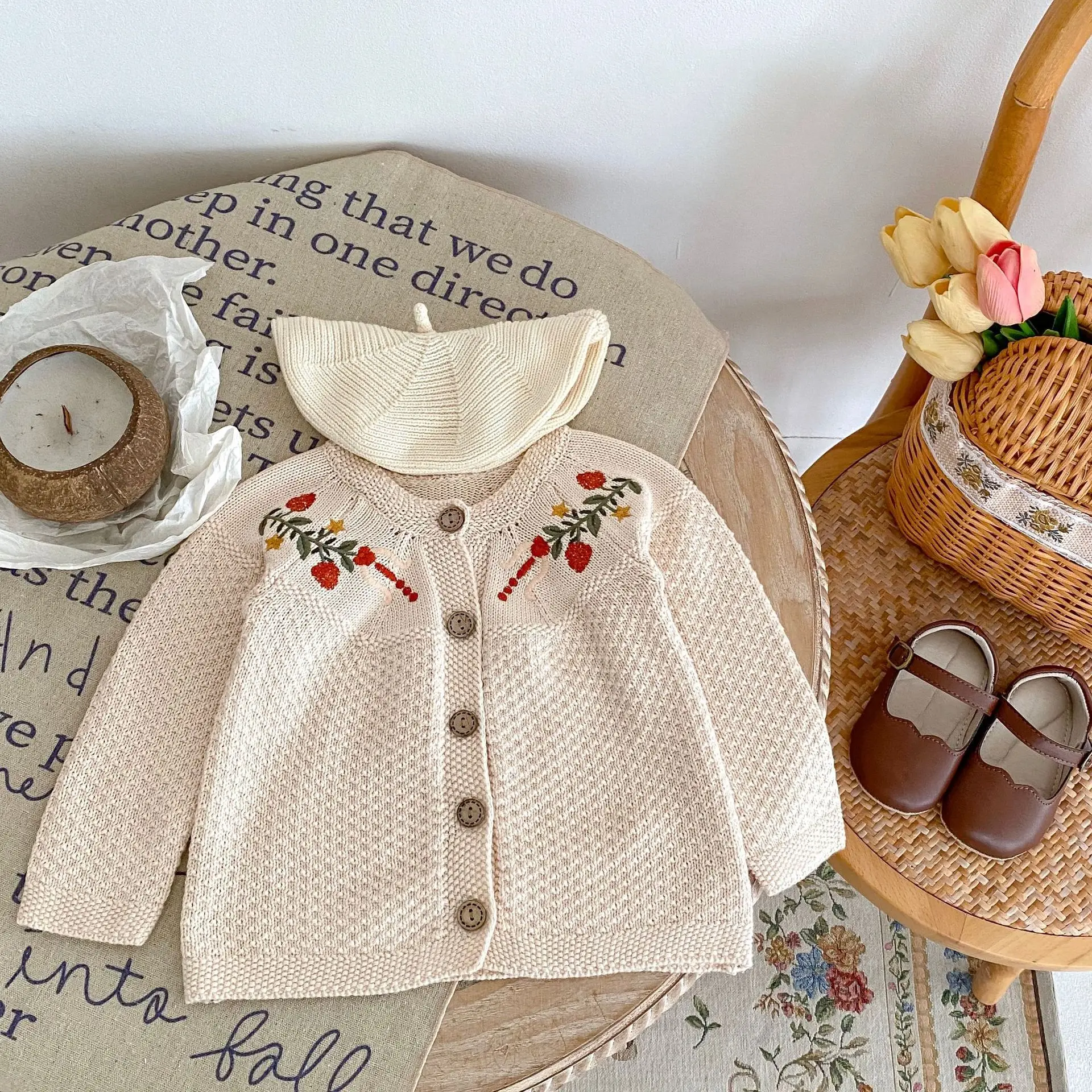 Engepapa 0-3 years old Autumn infant floral knit cardigan newborn knitted sweater baby girl clothes