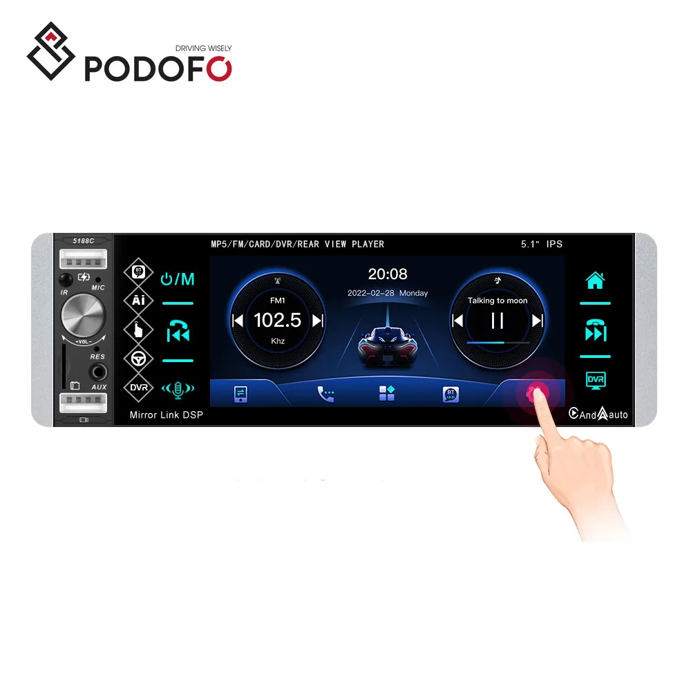 Podofo 1 Din Carplay Car Radio Autoradio 5.1" Touch Screen Car Stereo Android Auto Usb Aux Ai Voice With Mic + Swc - Buy Autoradio Din Car Stereo Screen Car