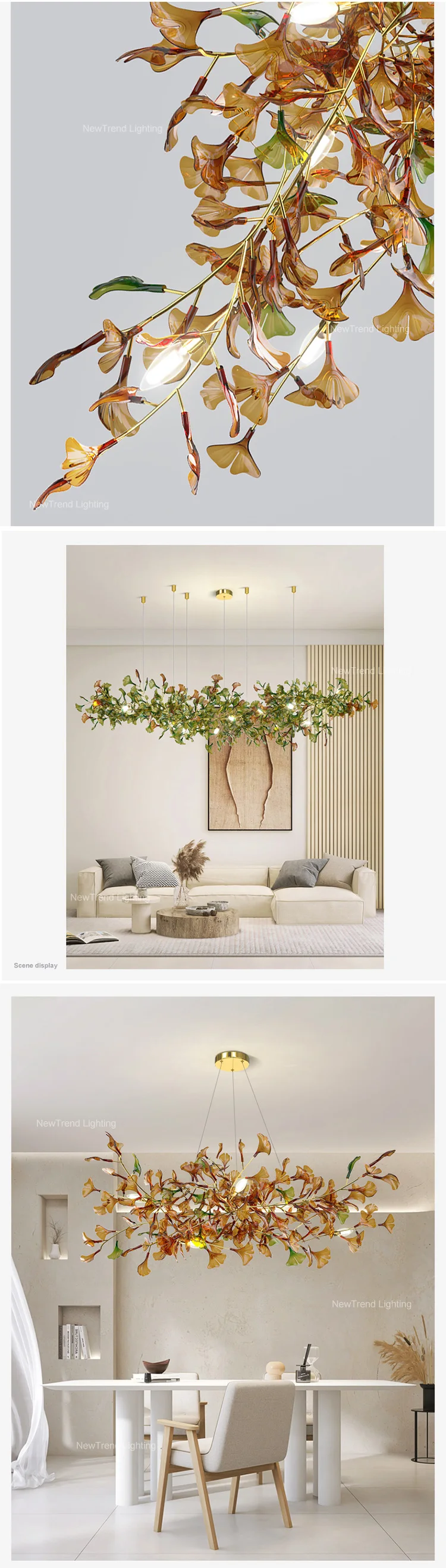 CPL-151 Custom Indoor Decoration Living Room Dining Room Villa Ginkgo Leaf Glass LED Chandelier Lamp factory