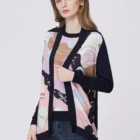 Coats Young Black Italian Printed Silk Morning Glory Floral Lace Up Long Fitted Fashion Coats For Young Ladies