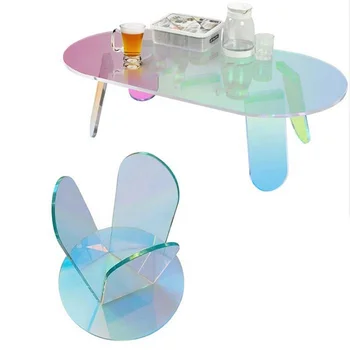Modern factory Oval round colorful Rainbow Coffee Table Living Room Acrylic Colorful Smart Coffee Table For Home Decor