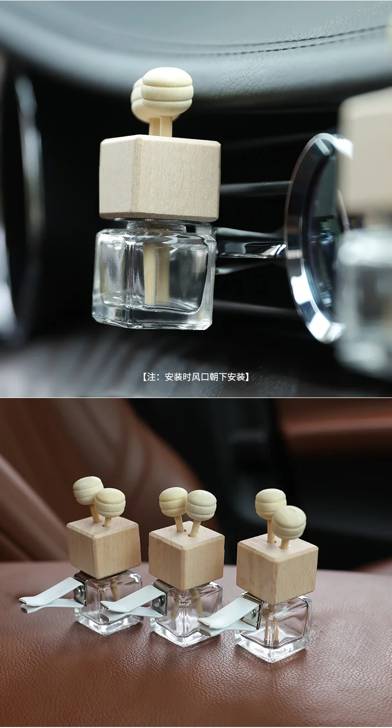 product custom wholesale car air freshener perfume bottles square fragrance aromatherapy glass hanging car diffuser with wooden lid-5