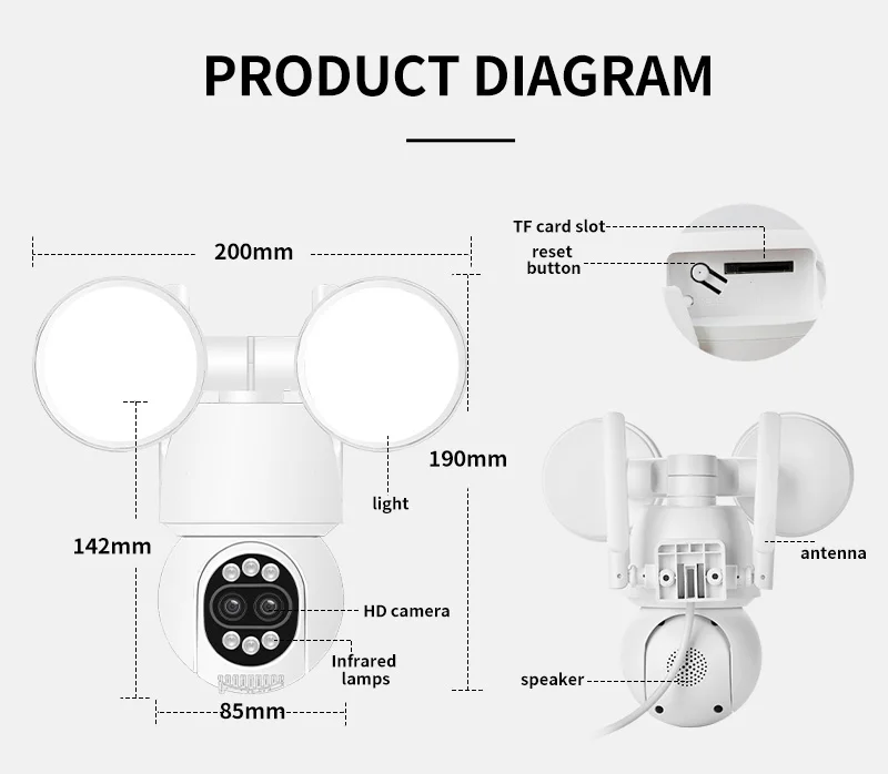 Icsee 2mp 4MP Wireless 5x zoom Floodlight outdoor security camera Wifi Cctv Waterproof Floodlight PTZ 5x zoom network Camera