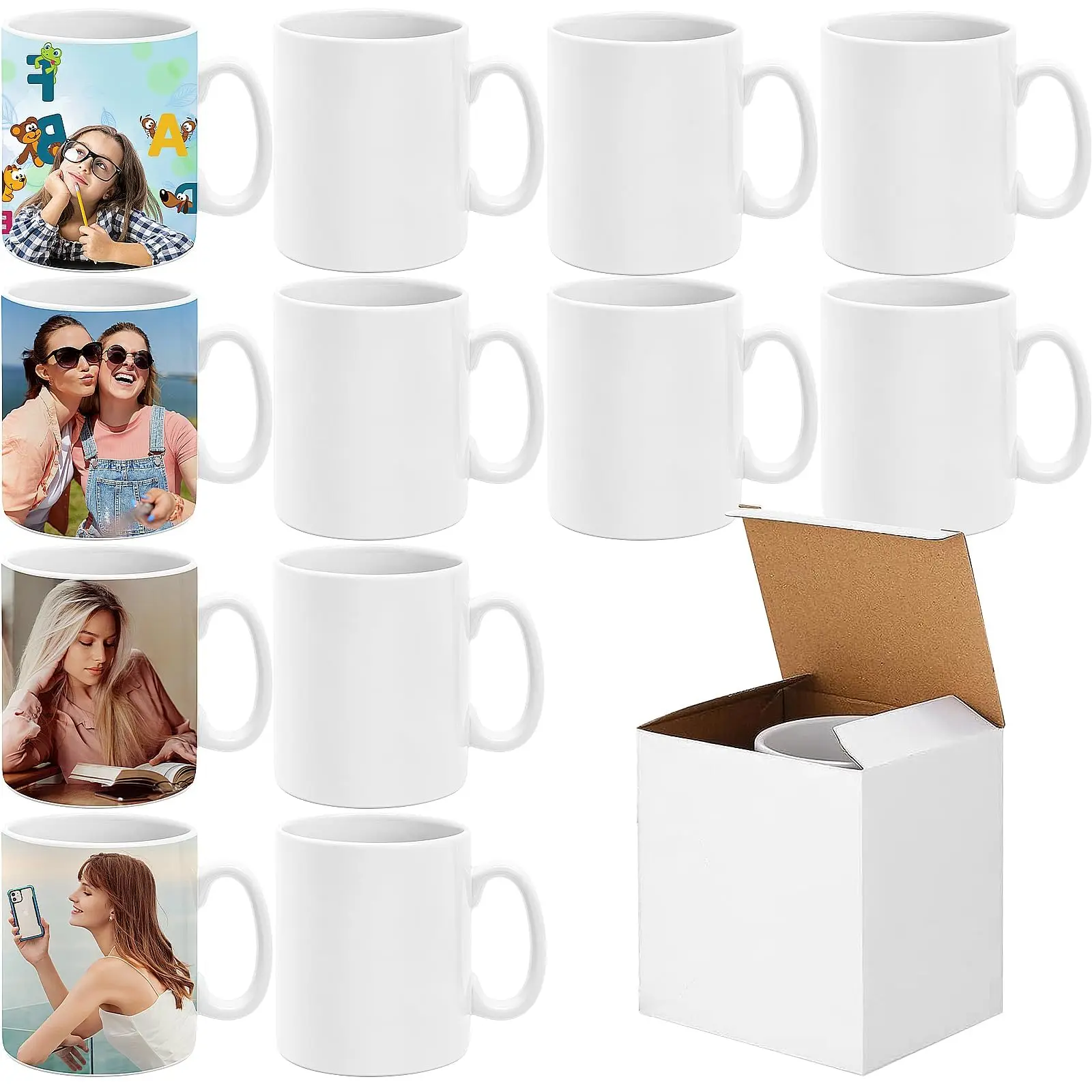 Popular Sublimation custom logo print 11oz simple white Blank coffee cups ceramic mug white for sublimation Printing