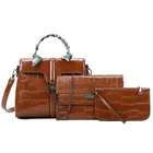 Fashion Leather Hand Bags Hot Sale Chain Female Women Fashion Patent Leather Hand Bags 3pcs In 1set Handbag