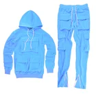 Jogging Suits Custom Solid Color Tooling Tracksuits 6 Pockets Long Pants And Hoodie Jogging Suits For Men