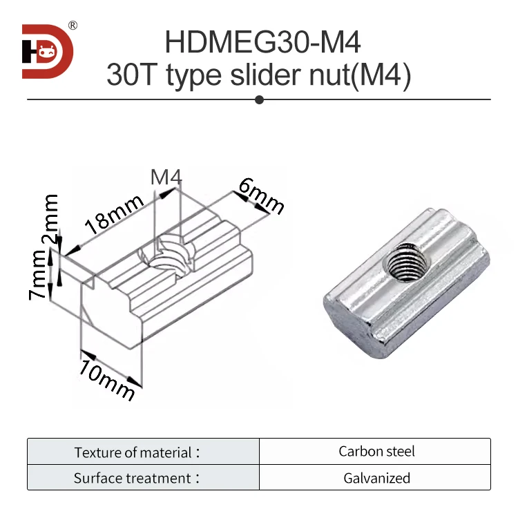 Aluminum Profile Nut T-nut Slider Nut 30304040 Profile M3-M4-M5-M6-M8 Aluminum Fastener Carbon Steel/stainless Steel Material details
