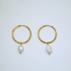 Copper Jewelry Minimalism Gold Plated Fresh Water Pearl Hoop Earring Wholesale Copper Pearl Earrings Jewelry