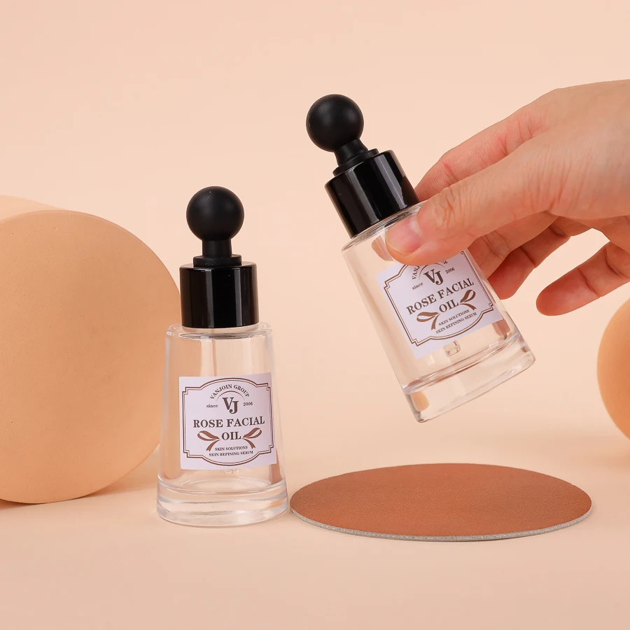 High Quality Personal Care Body Hair Oil Serum Container 30ml Clear Essential Oil Conical Glass Dropper Bottles Rubber Lid