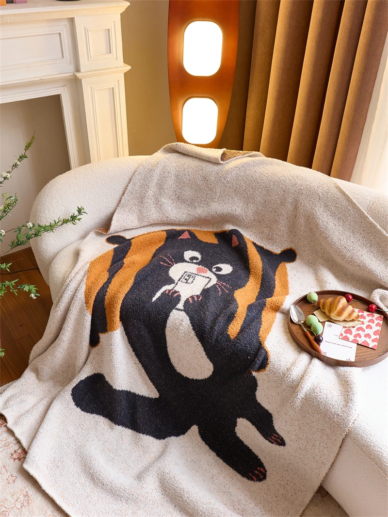 product accept custom 100polyester cute cat jacquard knitted throw blanket for home decoration gift  microfiber blanket oeko tex  lgl-59