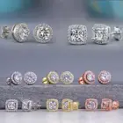 Earrings Silver Needle Rose Gold Plated Bling Bling Square Round Geometric Zircon Stud Earrings For Woman