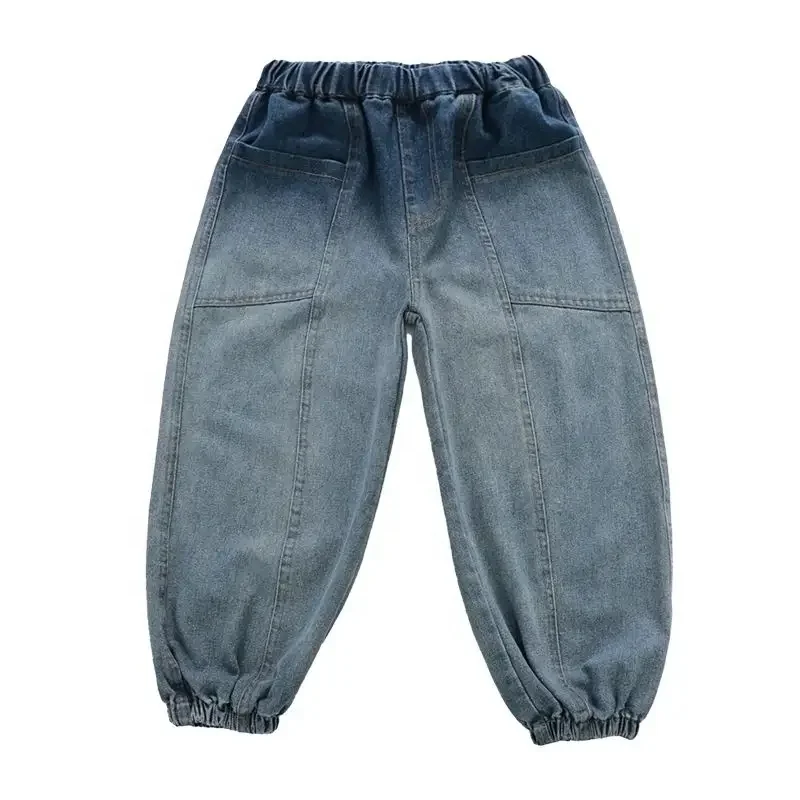 New Fashion Wholesale Simple Blue Kids Boys Damaged Jeans Pants For Children Clothes