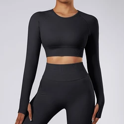 Wholesale Custom Women Clothing 3 Pieces Fitness Sets Gym Legging Seamless Fitness Long Sleeve Crop Top Yoga Suit Sportswear