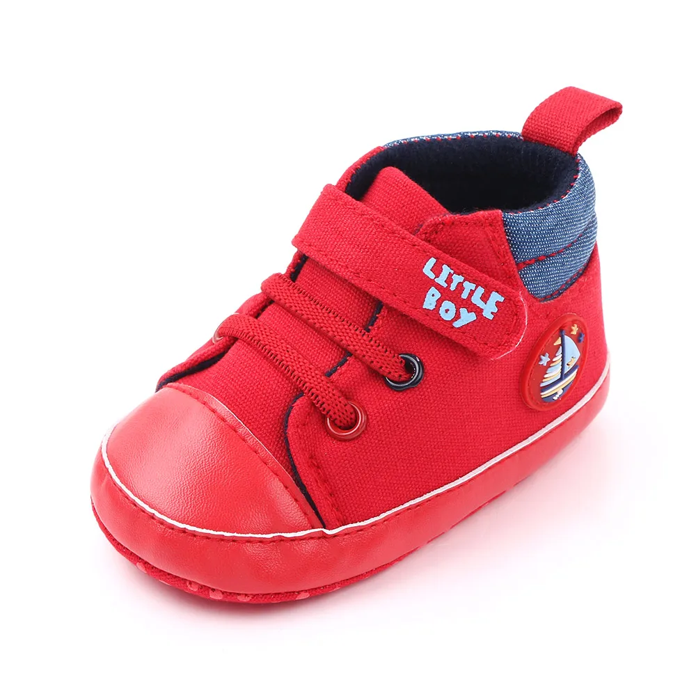 Cartoon Retro High Top Fashion Trend Alphabet Decorated Baby Canvas Toddler Shoes supplier