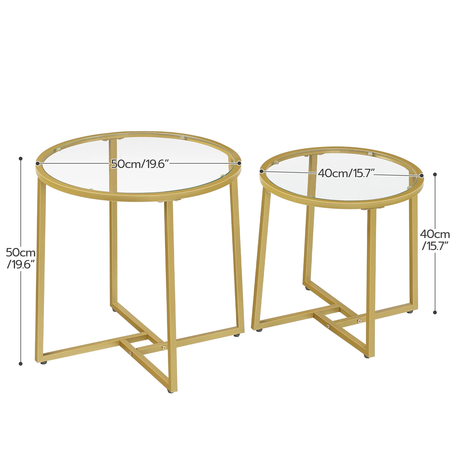 Wholesale Living Room Modern Round Nesting Glass Gold Coffee Table Set of 2 Center Table Stacking Side End Table with Storage