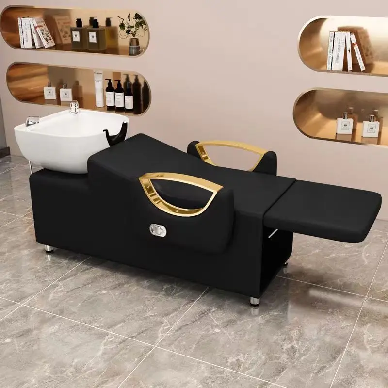 Factory direct sales barber shop special folding shampoo bed high-grade semi-lying punch bed light luxury shampoo flushing bed