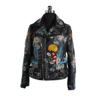 Jacket Leather Jackets Fashion Biker Jacket Woman Pu Printing Jacket With Studs Leather Women's Jackets