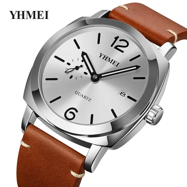 Customized LOGO Vintage Genuine Fashion Luxury Leather Strap Male Watch Leather Belt Wristband Calendar Watch Men