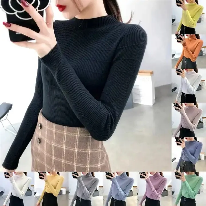 ZESICA Women's 2024 Crew Neck Long Lantern Sleeve Casual Loose Ribbed Knit Solid Soft Pullover Sweater Tops