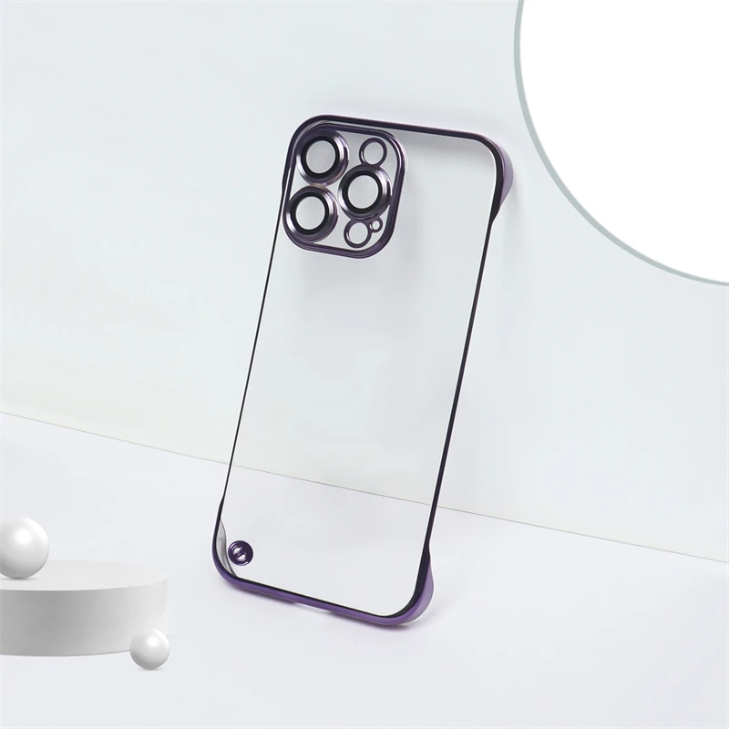 Luxury Plating Frameless Ultra Thin PC Transparent Phone Case For iPhone 14 13 12 11 Pro Max With Lens Film