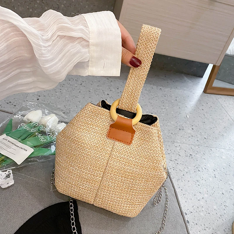 wholesale woven women's bucket bags purses korean style women handbags small bucket bags