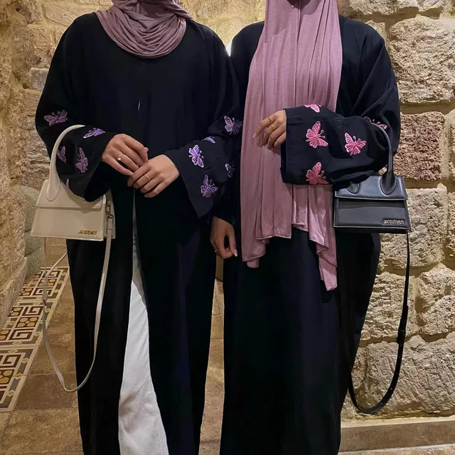2024 Turkey EID Modest Dubai Abaya for Girl Kimono Muslim Women Dress Luxury Butterfly Embroidery Sleeves Nida Open Abaya