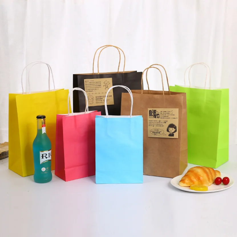 twist handle campany logo printing brown kraft paper bag