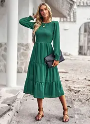 Ying Tang Custom 2023 New Style Solid Color Dress For Women Retro Temperament Elegant Casual Long Sleeve Dress OEM/ODM