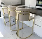 Bar Bar New Type Velvet Upholster Vintage U-shaped Fixed Base Stainless Steel Metal Frame Bar Stool Gold Chair