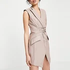 Sleeveless Dresses 2021 Summer Custom Wrap Front Pink Mini Sleeveless Faux Leather Dresses Women Ladies