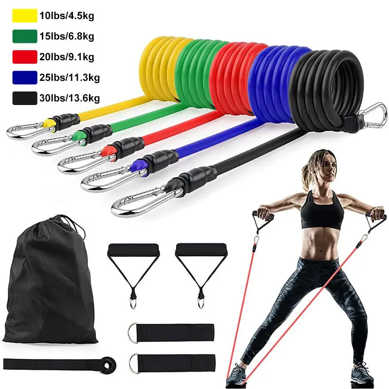 Fitness Stretch Workout Bands 11PC with Fitness Exercise Resistance Bands Set
