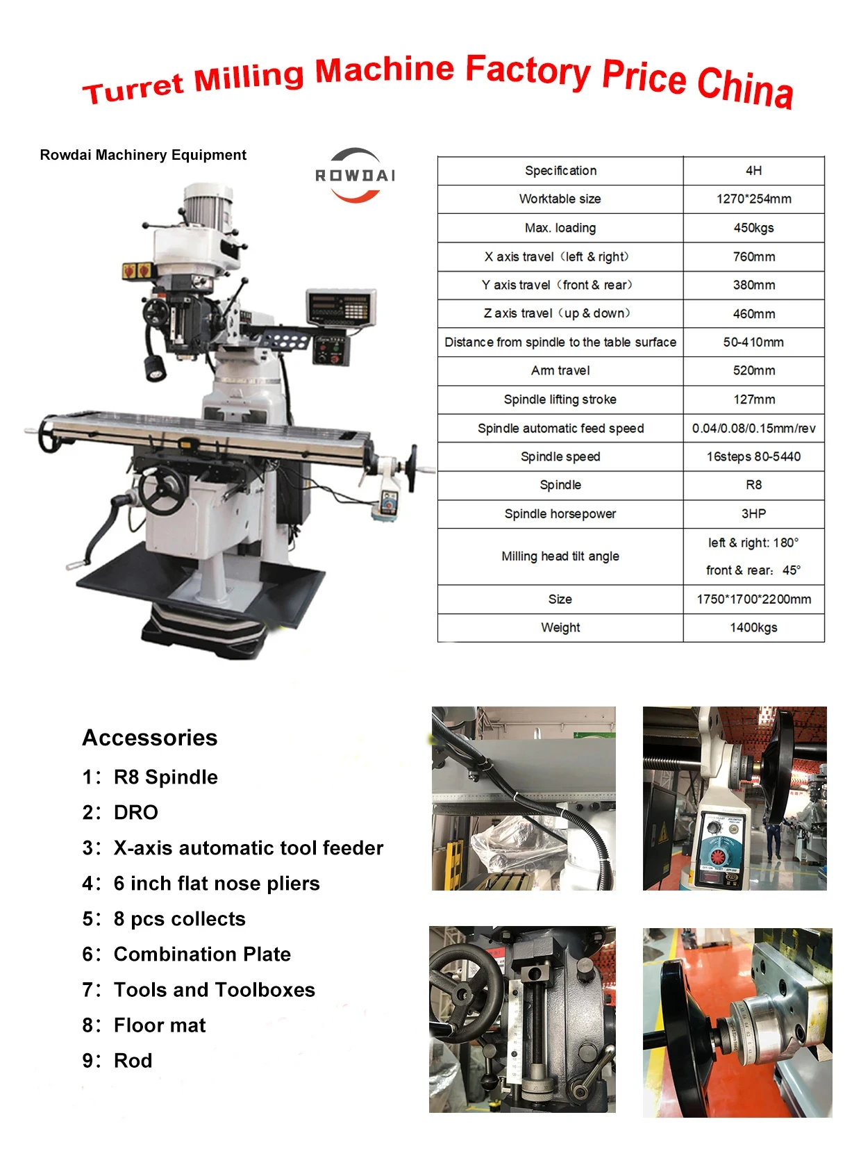 Universal Turret Milling Machine Fresadora Vertical Precision Milling