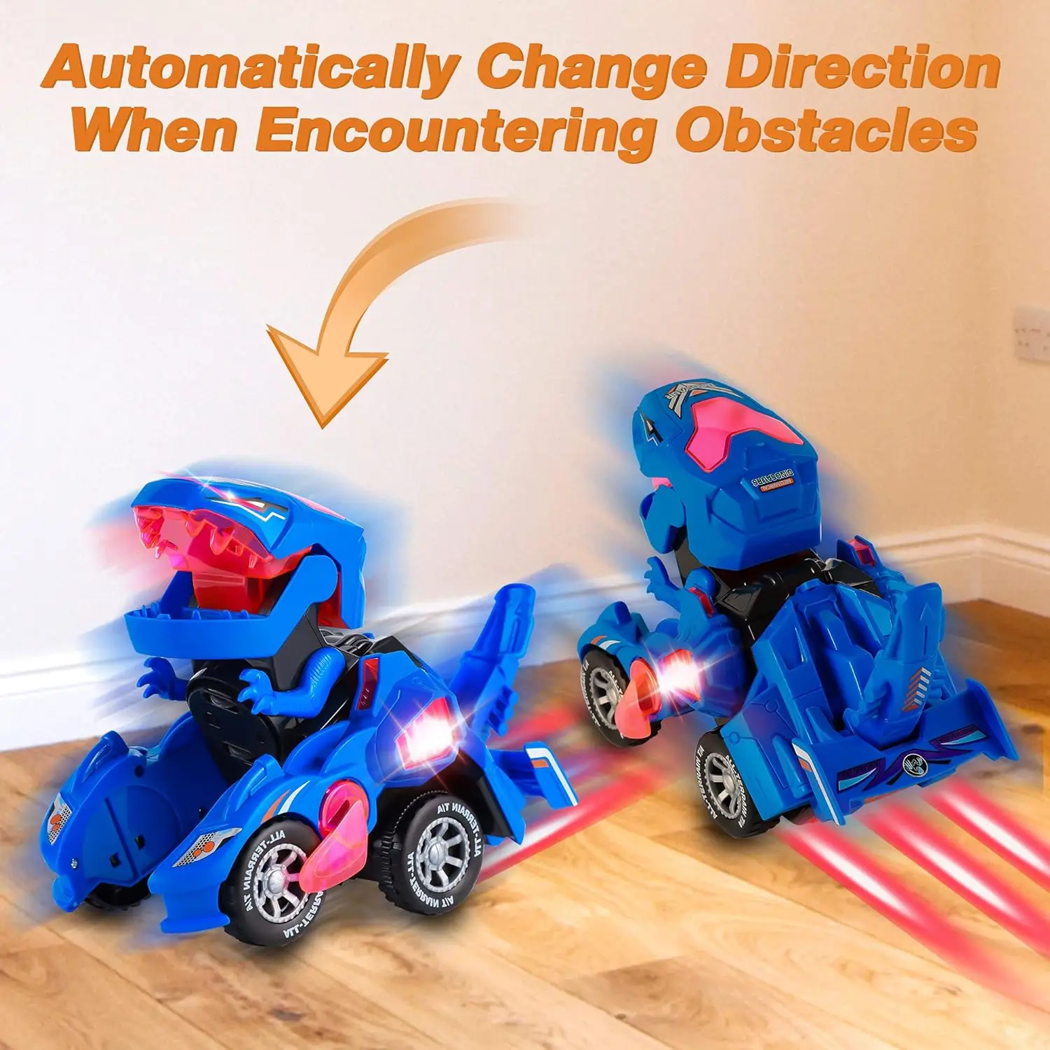EPT Wholesale 2 in 1 LED Light Music Transforming Dinosaur Car Toys for Kids