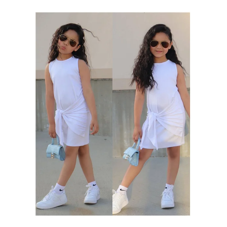 Toddler baby girl casual sleeveless solid dresses factory customized summer boutique little girl clothing kids dresses