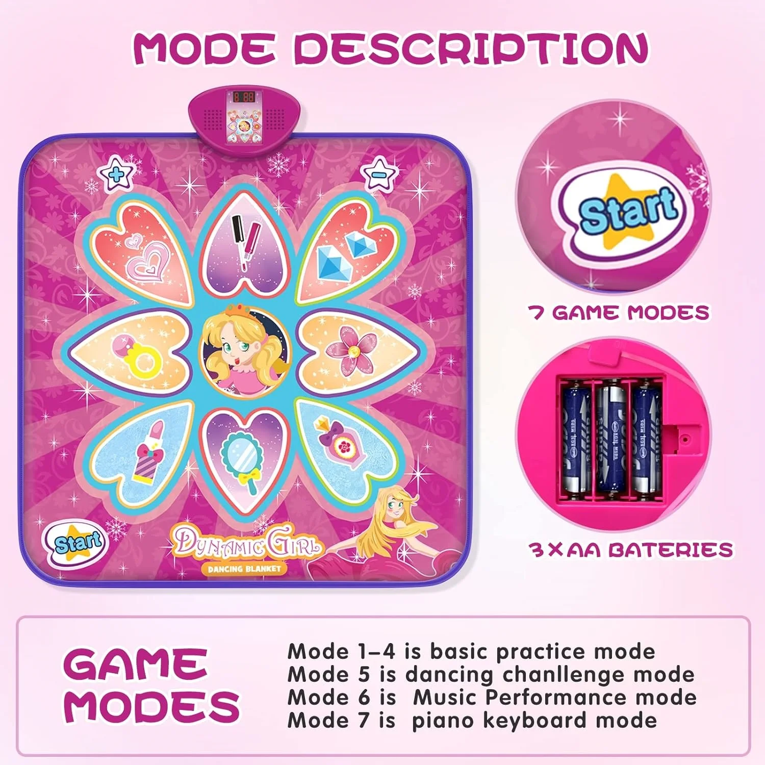 EPT Girls Music Dance Mat Game Light Up Dance Mat Toys for Kids
