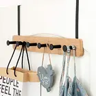 Metal Hanger Metal High Quality Black Metal Bamboo Over The Door Hook Coat Towel Rack Hanger With 5 Hooks