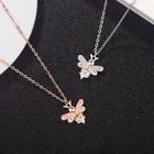 Silver Pendant Fashionable ZIRCON Rose Gold Plated S925 Silver Bee Charm Pendant Necklace Jewelry Women's