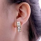 Gold Hoop High Quality Light Luxury C-shape Shiny Square Stones Gold Plated Hoop Earring For Women Jewelry
