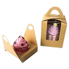 Sweets Kraft Pastry Carrier Baking Food Packaging Clear Display Window Cupcake Sweets Paper Box With Handle