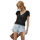 Blouse Women CUVWON Summer V-neck Sweet Plain Dyed Breathable Lace Blouse Lace Tops For Women