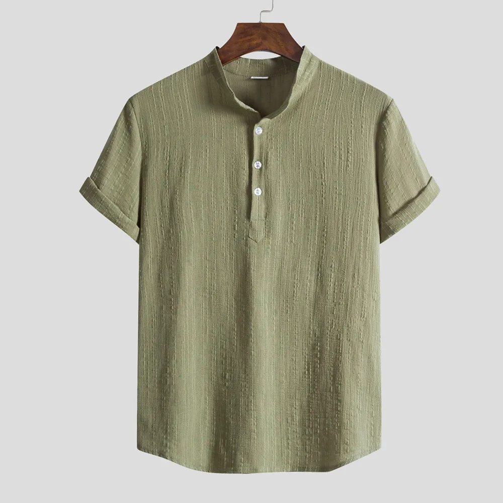 Flax Men Solid Color Shirts Shirt Cloth 