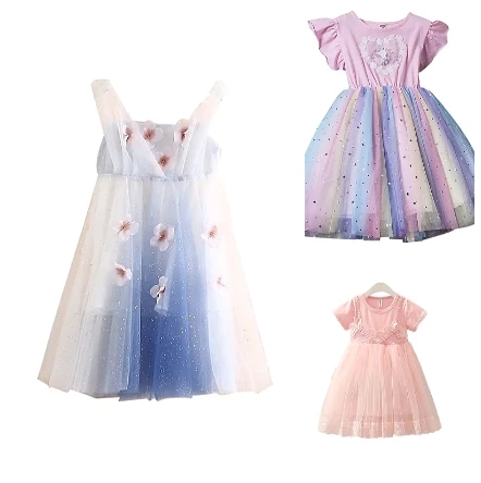 Children's Baby Girl Colorful Polka Dot Tulip Embroidered Summer Dress Cotton Summer Flying Sleeve Party Sweet Princess Dresses