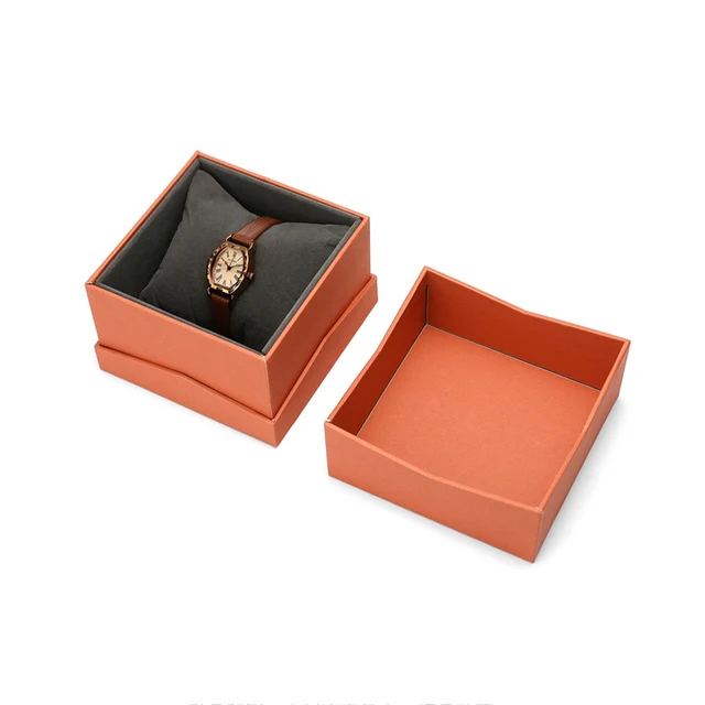 design custom wholesale orange grey paper watch gift packaging