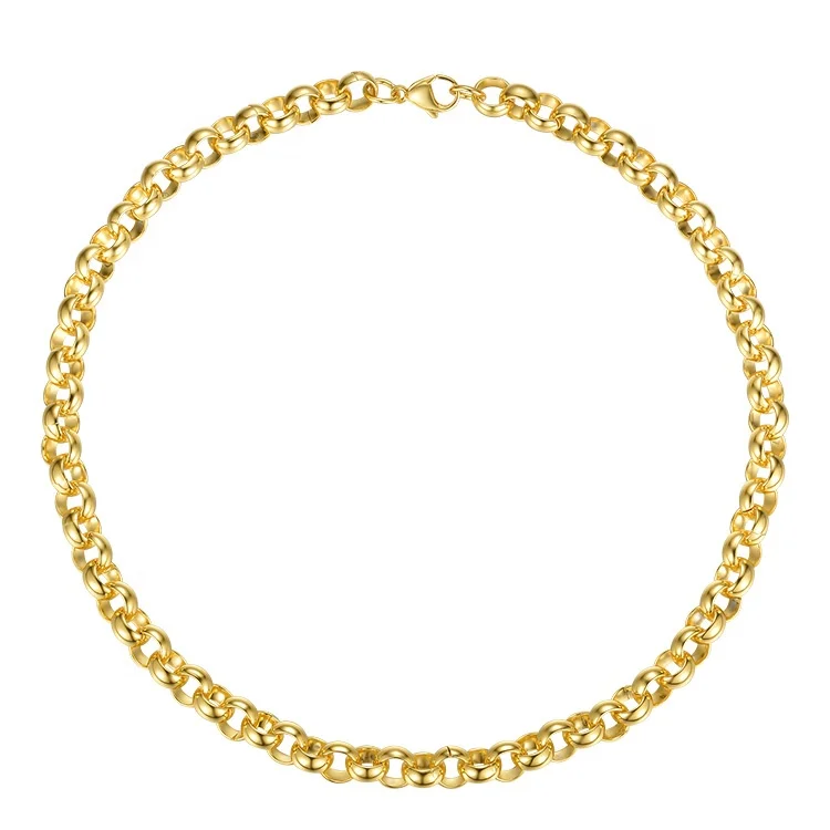 High Quality 18K Gold Plated Stainless Steel Wide Ring Chain Necklace P203113