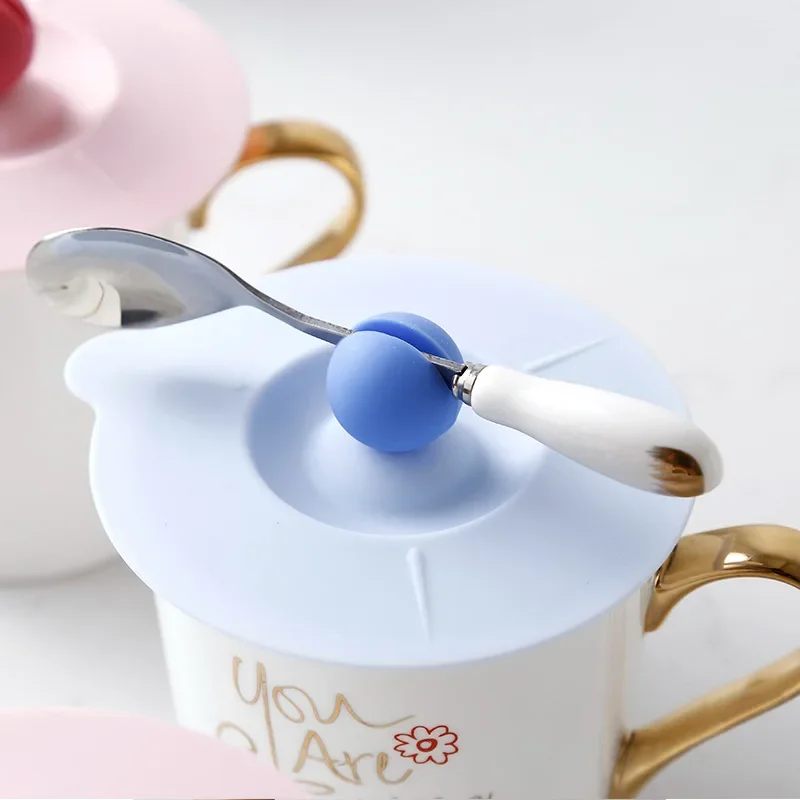 product food grade silicone cup lid with dustproof breakfast mug and spoon modern design tea cups saucers-3