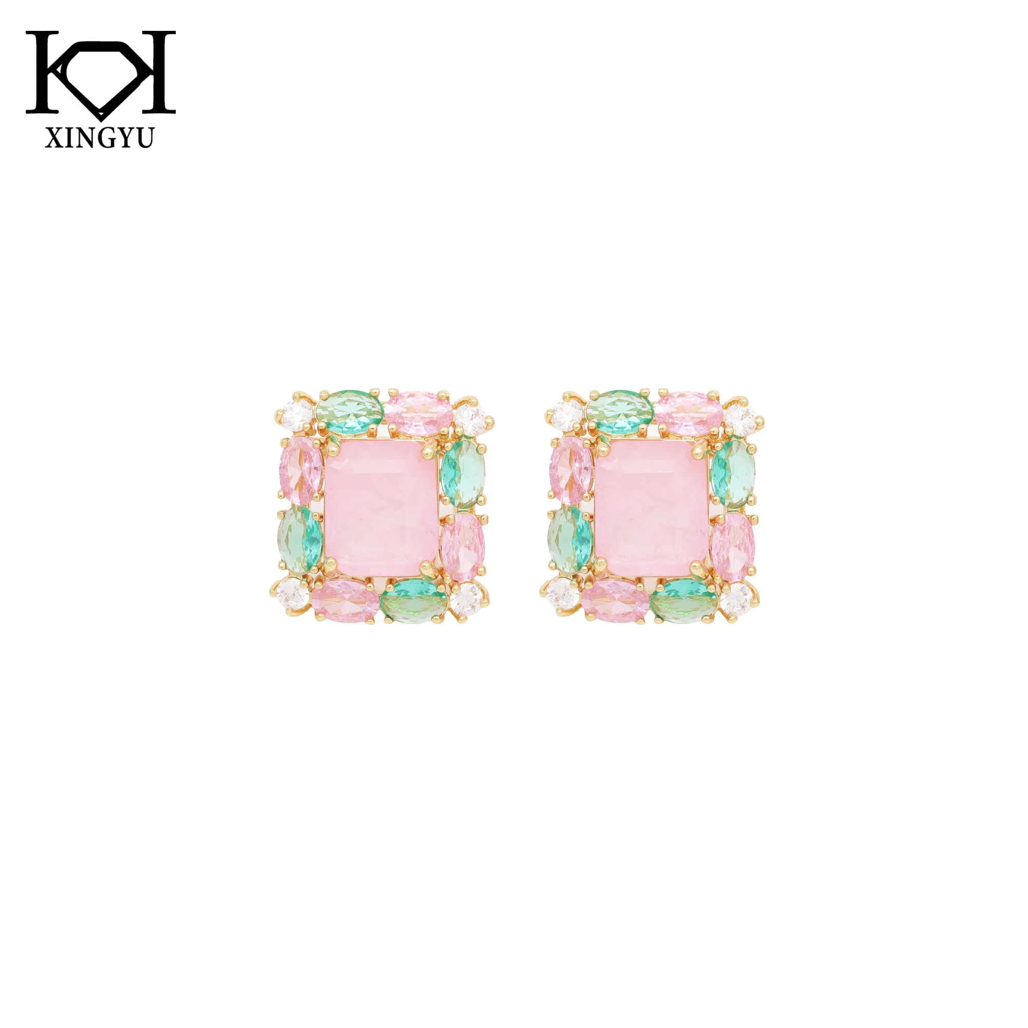 Wholesale Fashion Semi-precious Stones Jewelry Colourful Crystal Stud Earrings