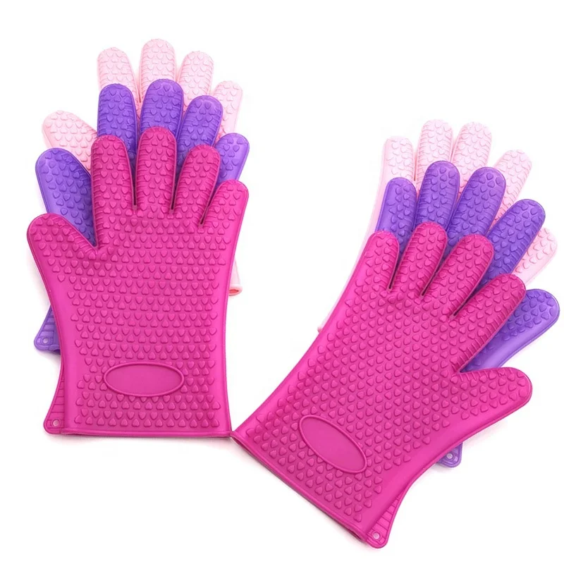 Heat Resistant Silicone Cooking Gloves Durable Waterproof Oven Mitt Glove For  for Grilling BBQ Kitchen Pot Holder