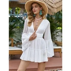 Dress Hkred The New Summer Style Deep V Horn Long Sleeve Sexy High Waist A-word Dress